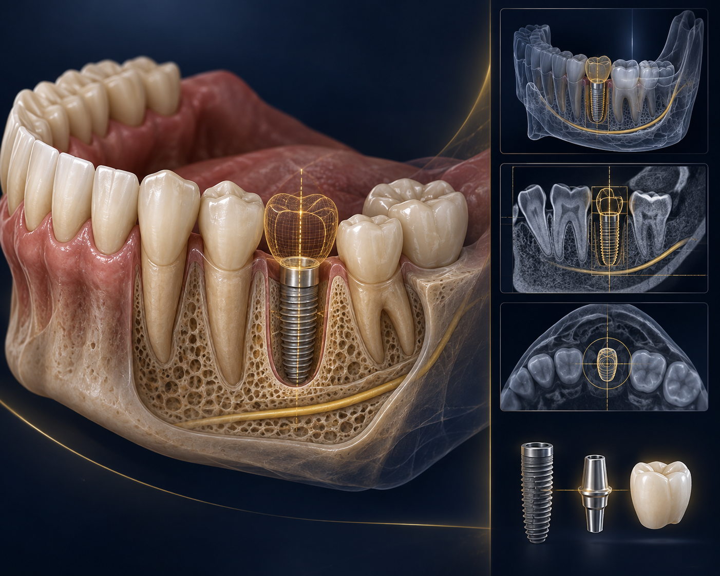 Planejamento digital para implante dentário — ilustração educativa