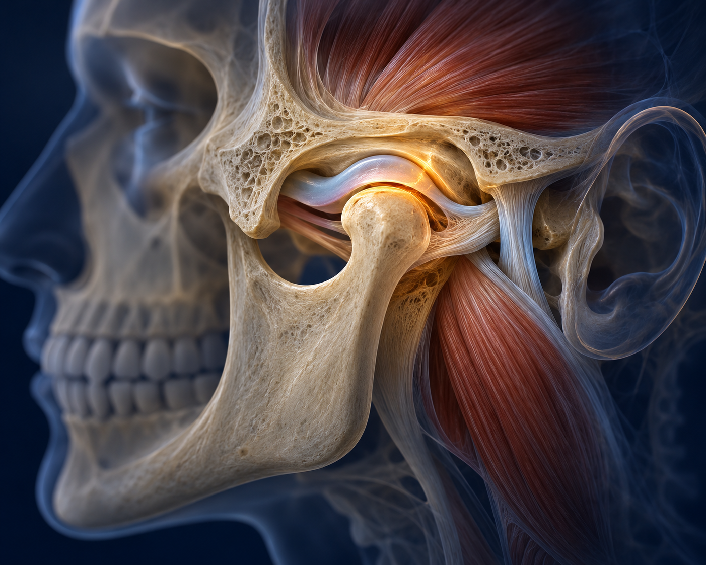 Anatomia da articulação temporomandibular — ilustração educativa